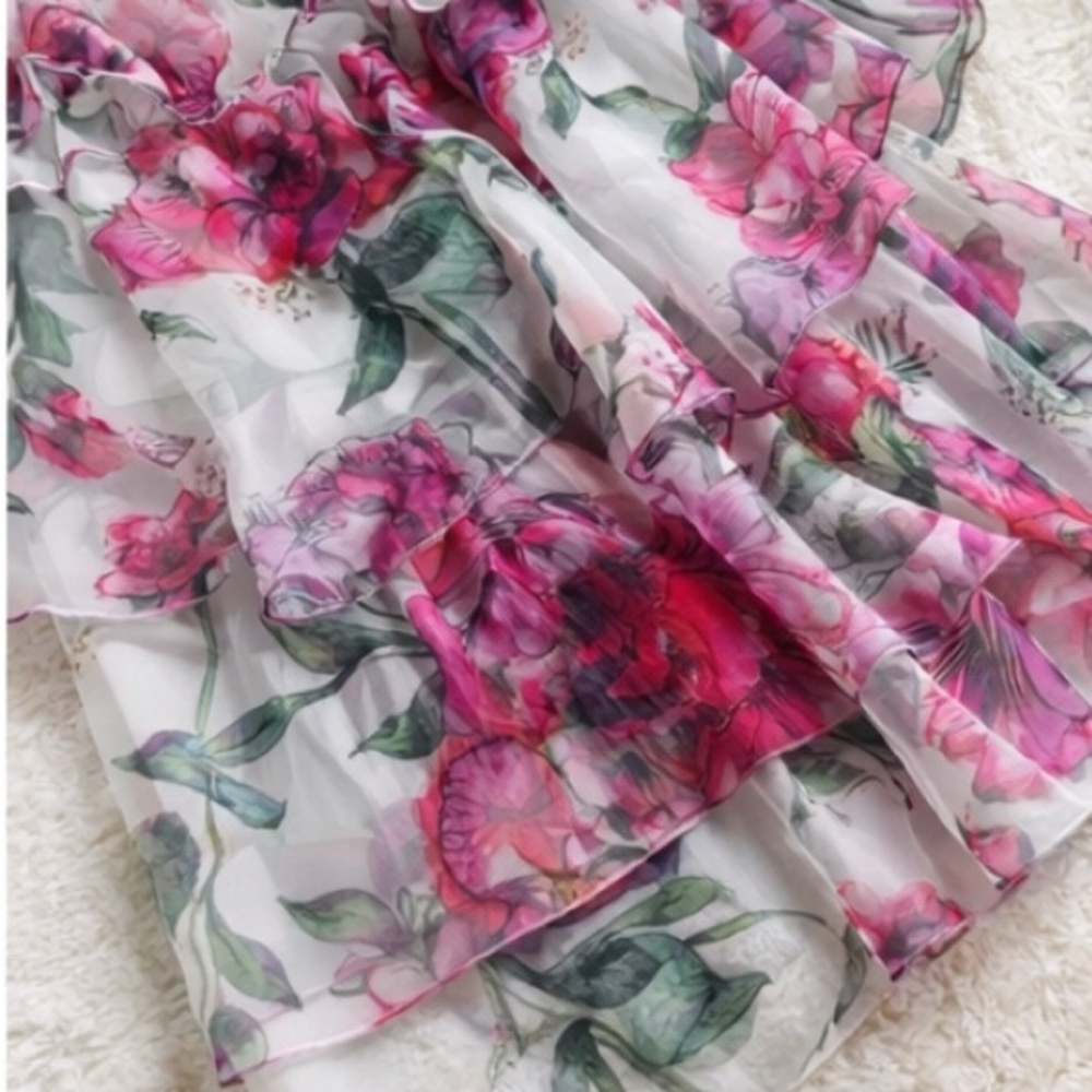 Marchesa Notte Tiered Twist Front‎ Floral Print Organza Dress Size 8 - Picture 8 of 8